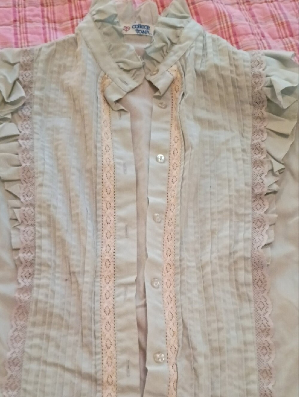 Cream Ruffle-Trim Button Front Blouse - Picture 3 of 6